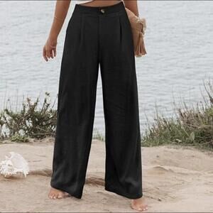 Angerella Wide Leg Flowy High Elastic Waisted Black Pants